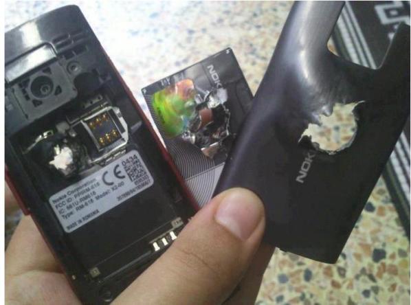 Nokia X2 after being shot by a bullet